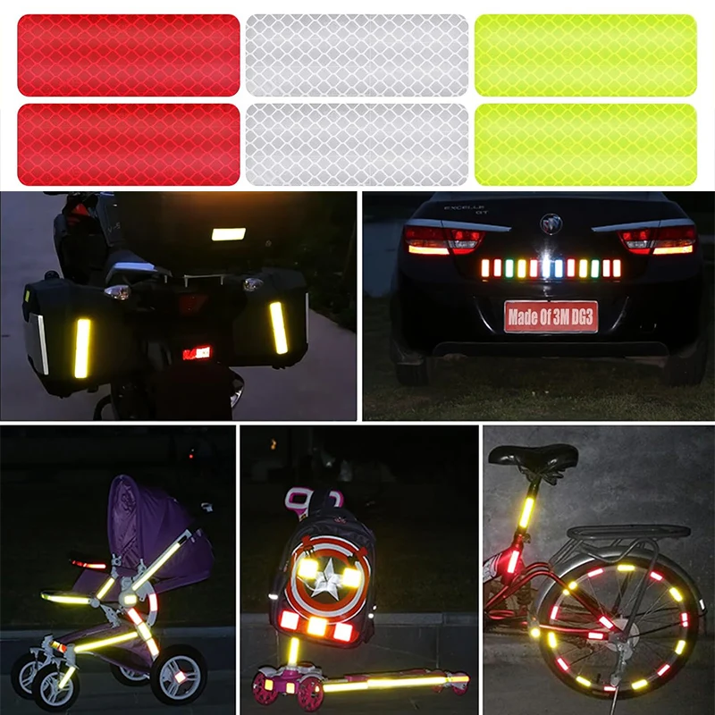 10~60pcs Bicycle Reflective Stickers Secure 30x80mm Warning Strip Car Motorcyle Night Saftety Mark Bicycle Rim Frame Reflector