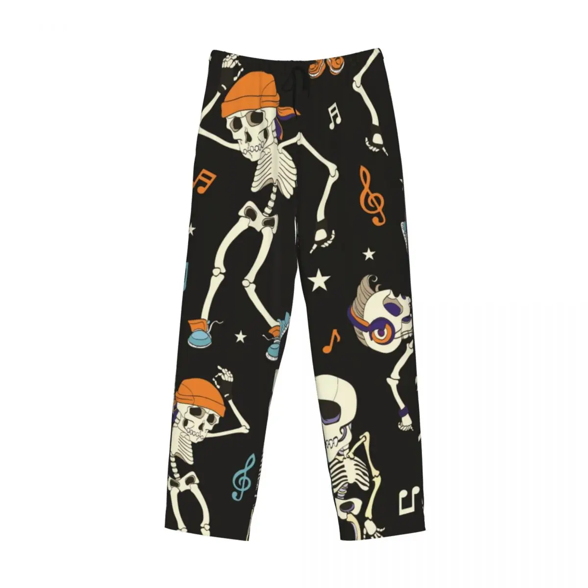 Custom Printed Men's Pajama Pants Dancing Skeletons Headphones Sleepwear Sleep Lounge Bottoms with Pockets