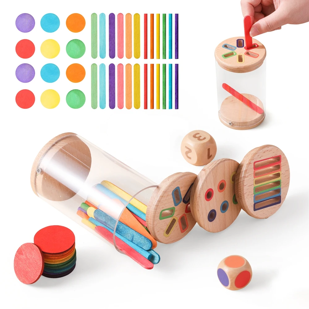 Montessori Toys Wooden Color Sorting Toys Fine Motor Skills Sensory Matching Games Color And Shape Recognition Toy Set Baby Gift