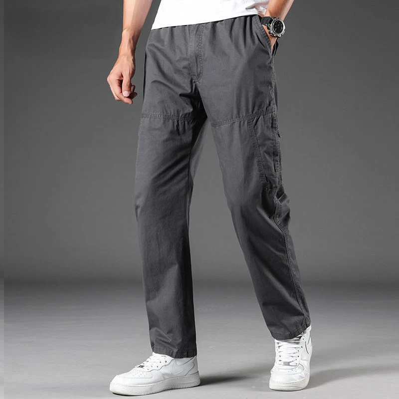 100% Pure Cotton Casual Pants for Men High Waist Loose Cargo Trousers Outdoor Multi-Pocket Straight Joggers Male Cargo Pants