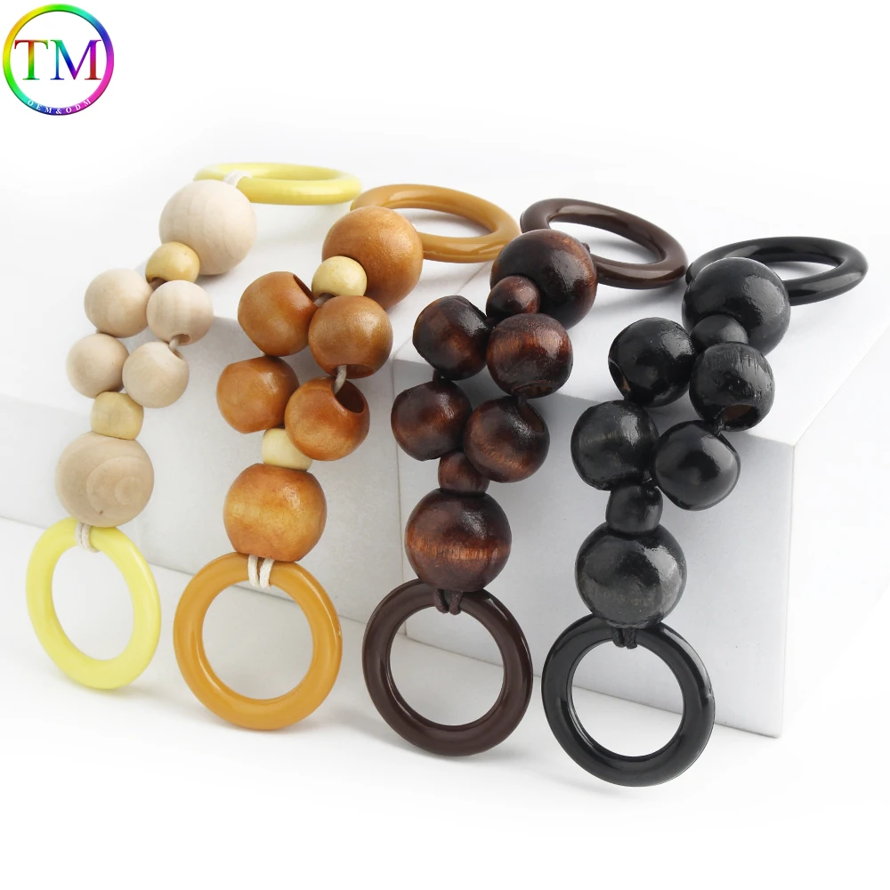 2//20/80PCS 17.5cm Extension Braided Wooden Bags Strap Handles For Versatile Shoulder Wooded Bead Rope Weave Handle Accessories