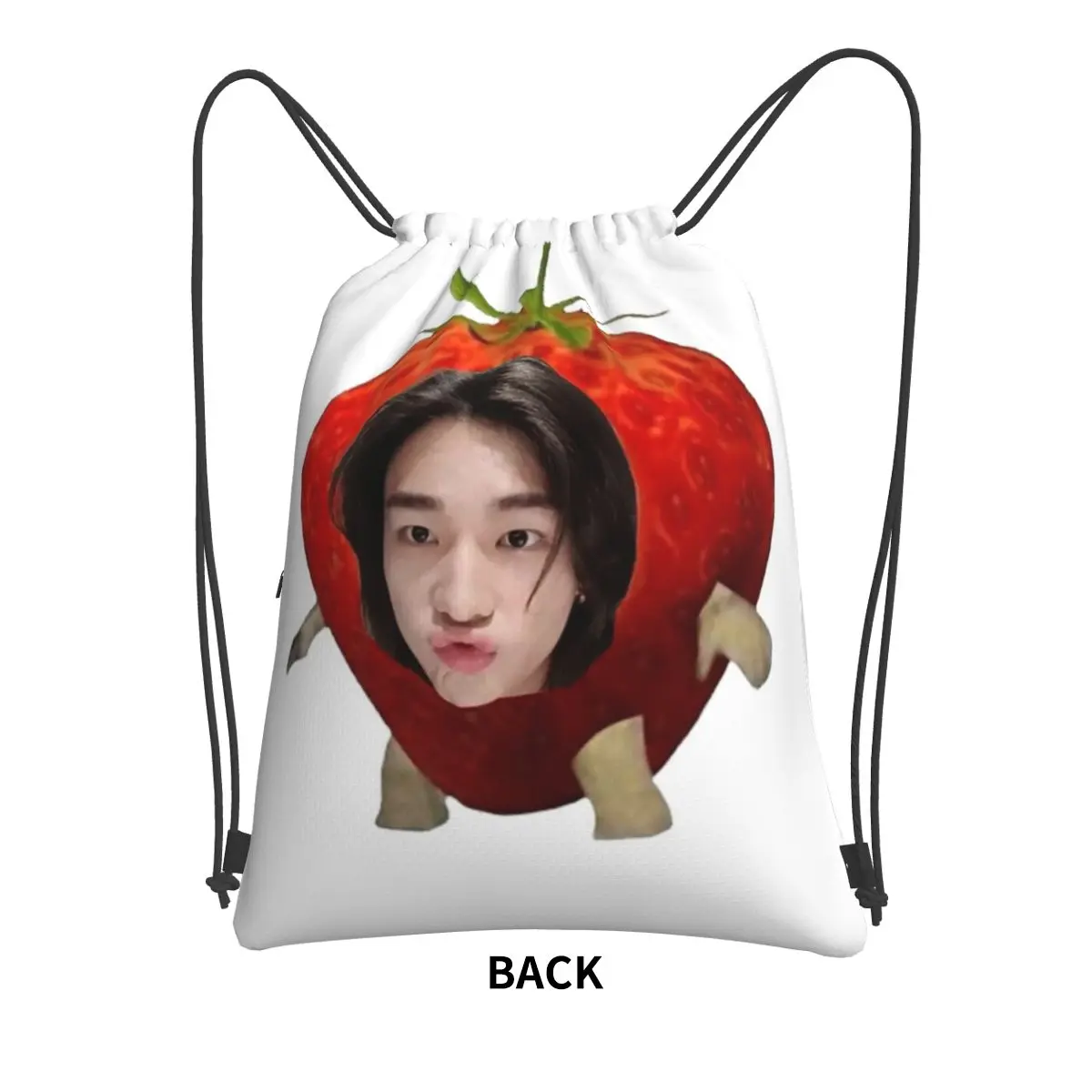 Hyunjin Strawberry Backpacks Multi-function Drawstring Bags Sports Bag Book Bags for Travel Students