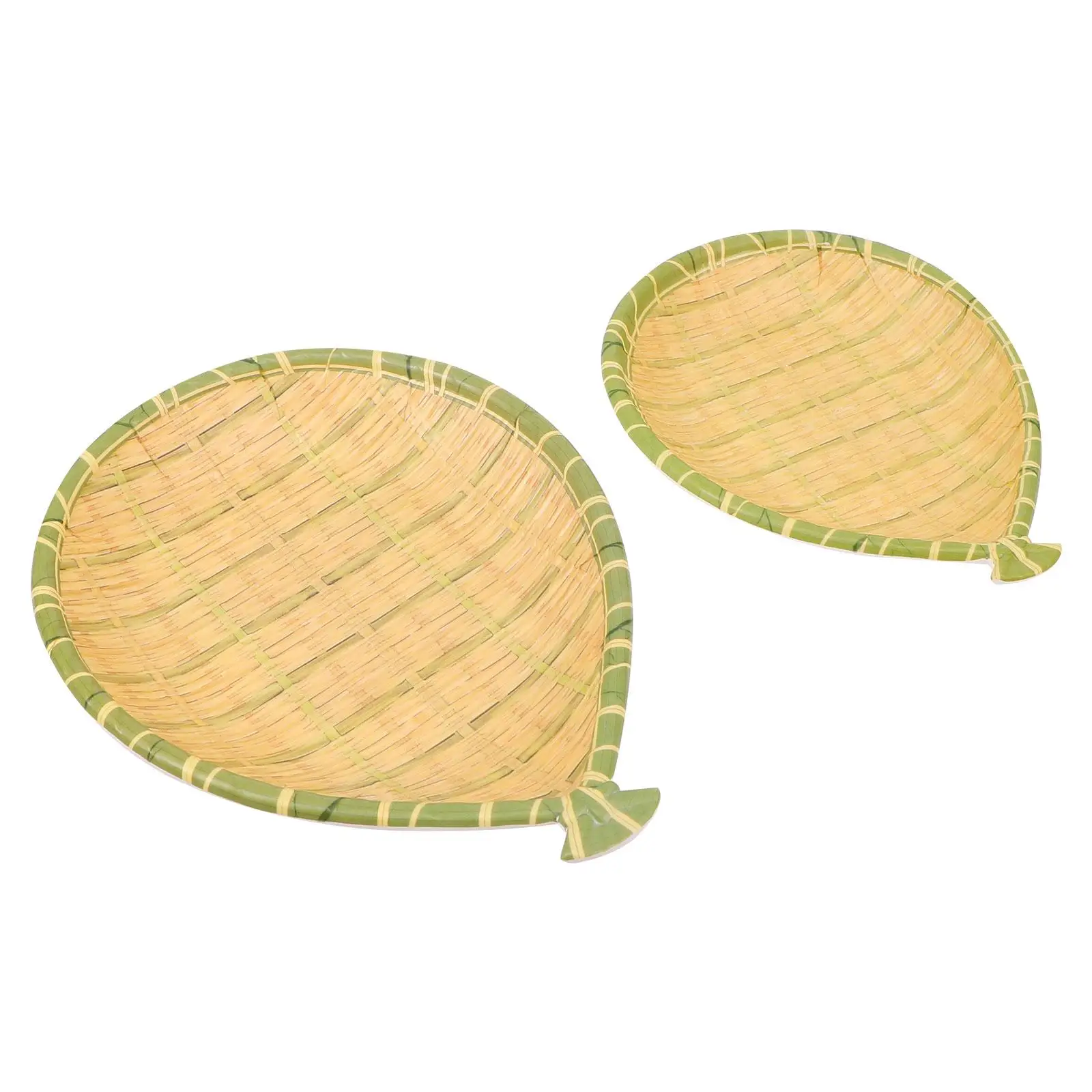 

2Pcs Bamboo Woven Tray Safe Food Storage Large Capacity Kitchen Party Use Plastic Container Home Sundry Holder