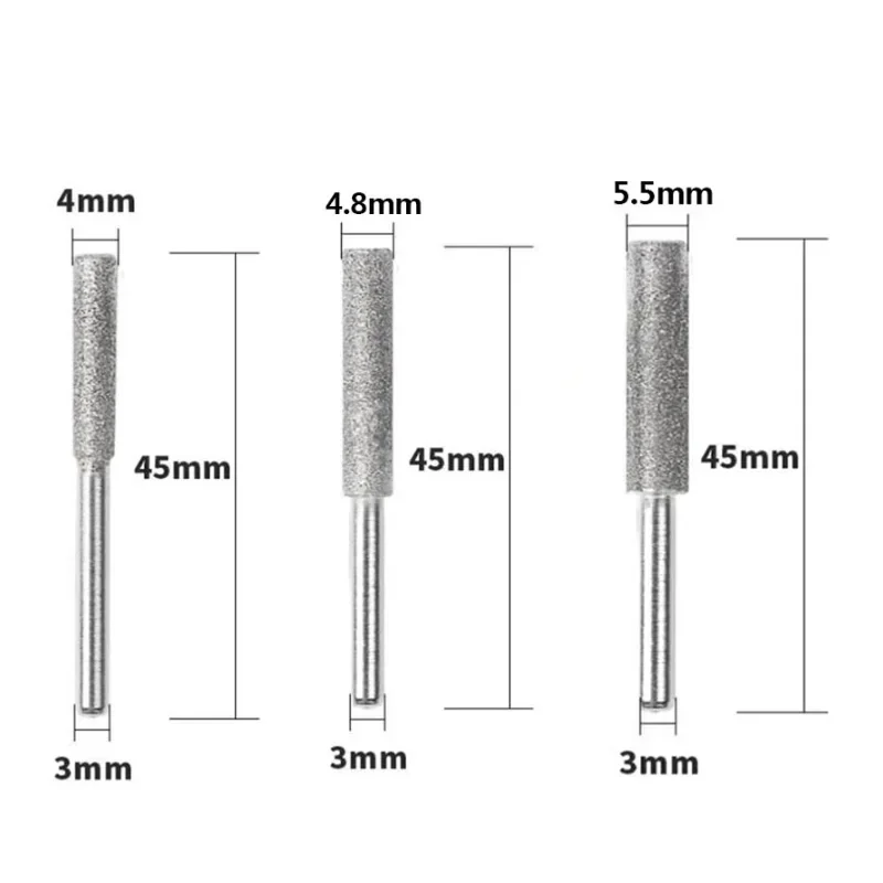 2/5/10/Pcs Chainsaw Grinding Bit File Chain Saw Sharpening Carving Grinding Tools 4/4.8/5.5mm Diamond Cylindrical Burr Grind