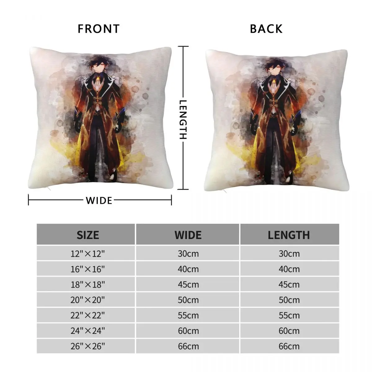 Genshin Impact Zhongli Square Pillowcase Polyester Linen Velvet Printed Zip Decorative Sofa Seater Cushion Cover Wholesale 45x45