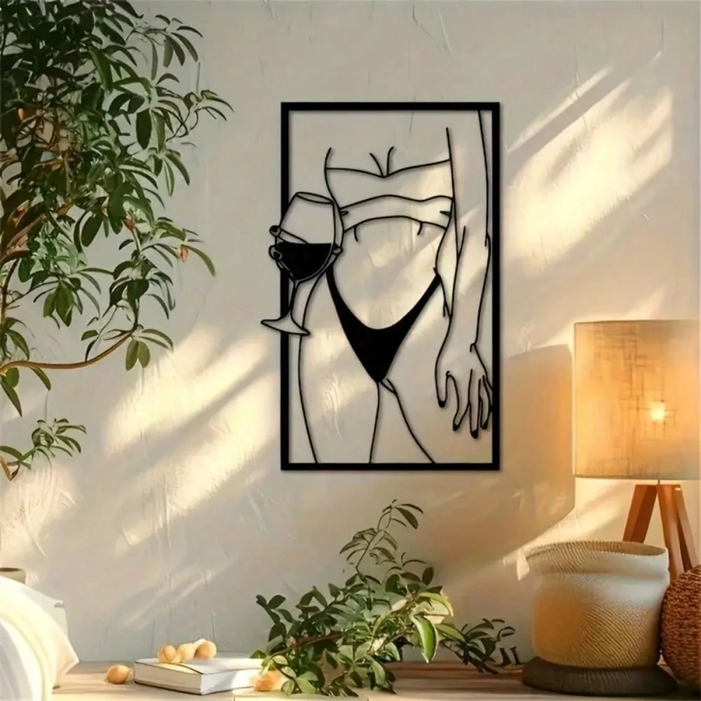 Metal Wall Art Goblet Bikini Lady Minimalist Rustproof Decor for Living Room Bedroom Bathroom