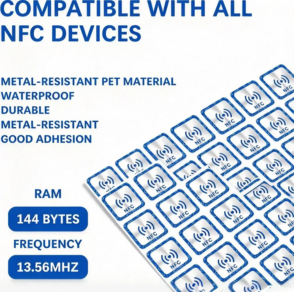 DIXSG NTAG213 NFC Tag Anti Metal Sticker,144 Bytes Memory Fully Programmable 13.56MHz RFID Label for NFC Enabled Smart Devices