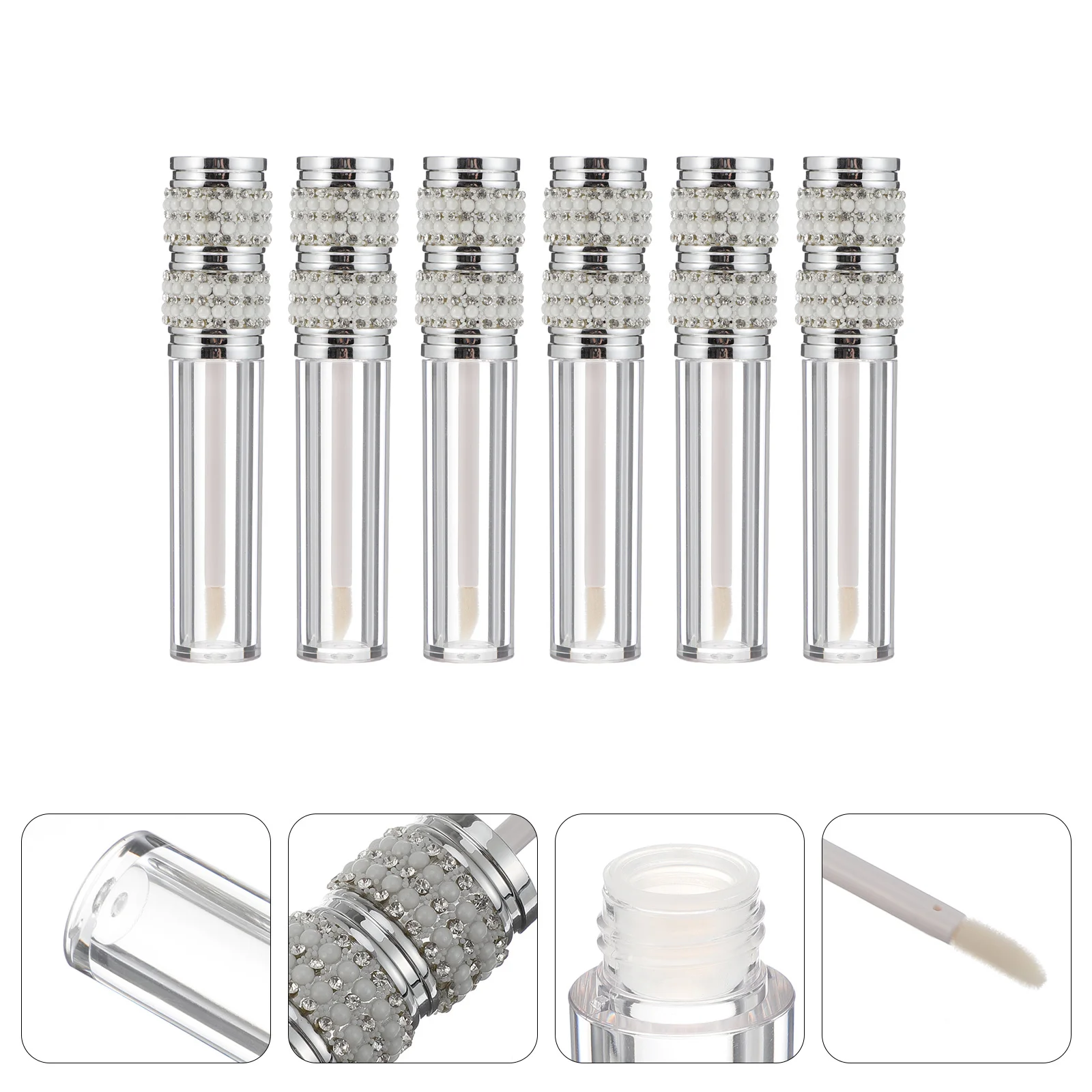 

6Pcs Lip Gloss Bottles Durable Plastic Rhinestone Leakproof Easy Carry Refillable Empty Containers 5ml Lip Gloss Bottles