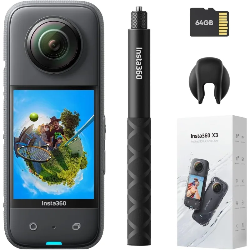 Insta360 X3 Get-Set Kit - Photo 72MP 360, objectif unique 4K, mode 60fps Me, stabilisation, écran tactile 2,29", édition AI