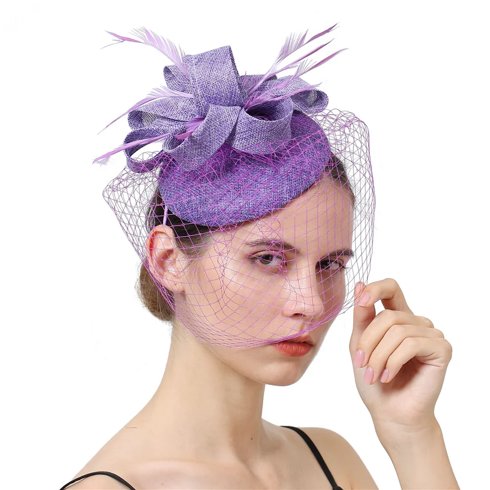 Frauen Fascinator Hut Nachahmung Sinamay Feder Tee Party Pillbox Blume Derby Milli nery Kirche Cocktail Kopf bedeckung neues Design – Detail 7