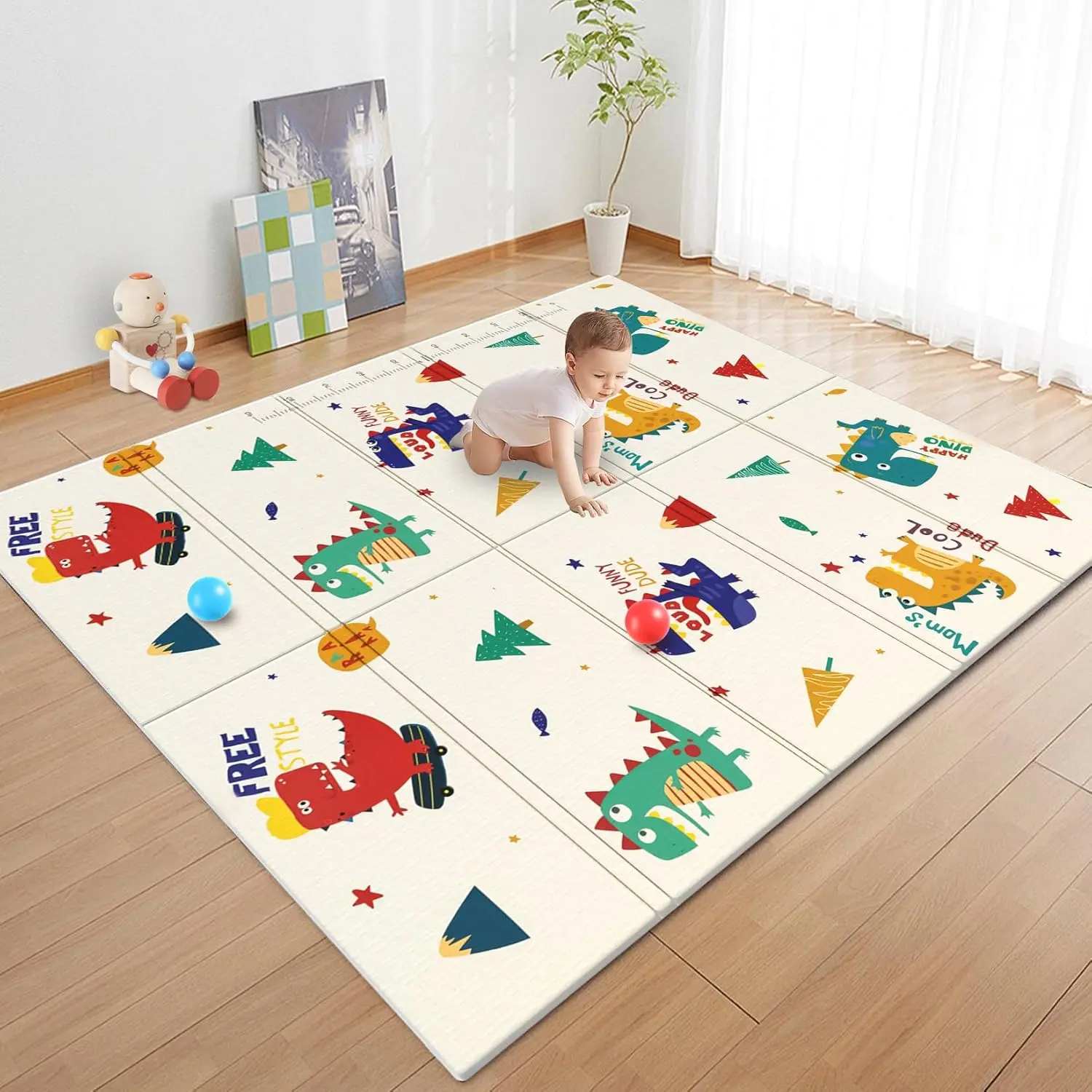 Foldable Baby Play Activity Mat with Double-sided Pattern and Child Protection Non-slip Large Activity Carpet for Easy Storage