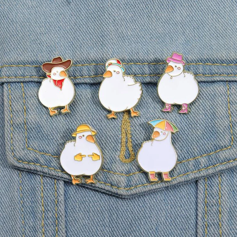 Cute Cowboy Duck Enamel Pins Custom Cool Boy And Girl Duck Brooches Lapel Badges Cartoon Animal Jewelry Gift for Kids Friends