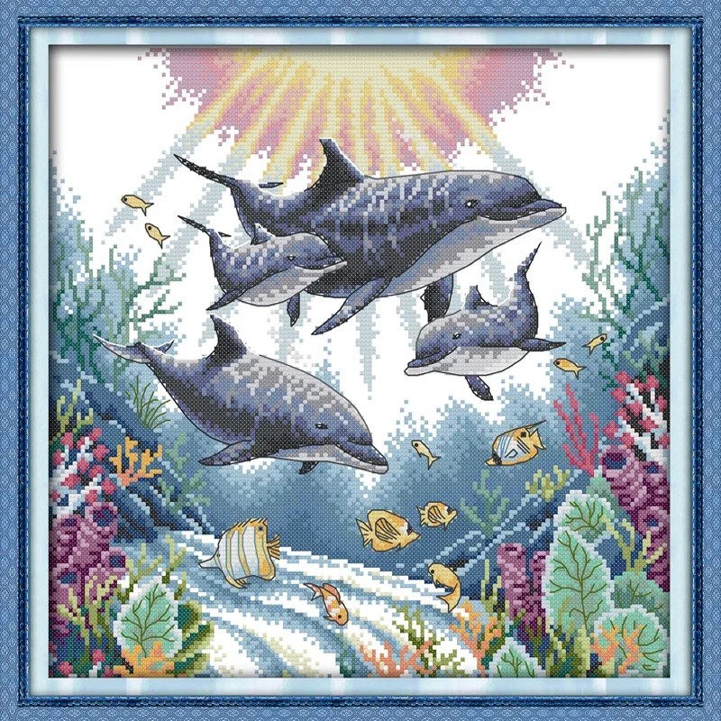 Joy Sunday Animal Style Dolphin Easy DIY Cross Stitch Patterns Free Counted Needlepoint Kits For Home Ornaments Decoration GIfts