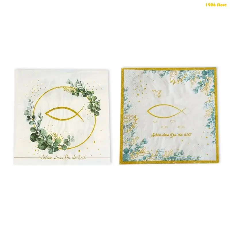 

U1JB 20 Count Elegant Fish and Foliages Printeds Table Napkins for Special Event and Religious Services