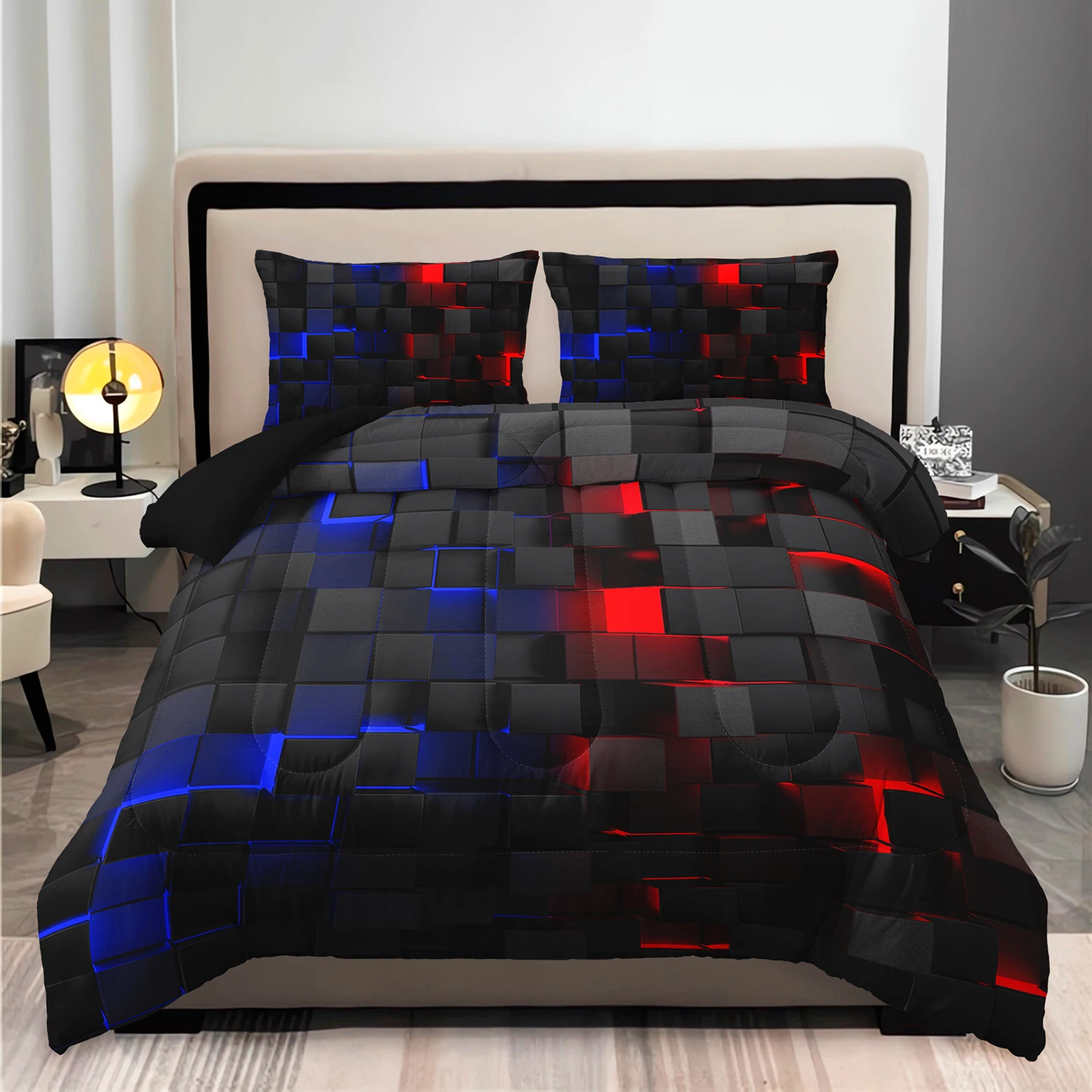 طقم لحاف سميك شبكي فائق النعومة مكون من 3 قطع من تشادلي (لحاف واحد + 2 كيس وسادة بدون قلب)