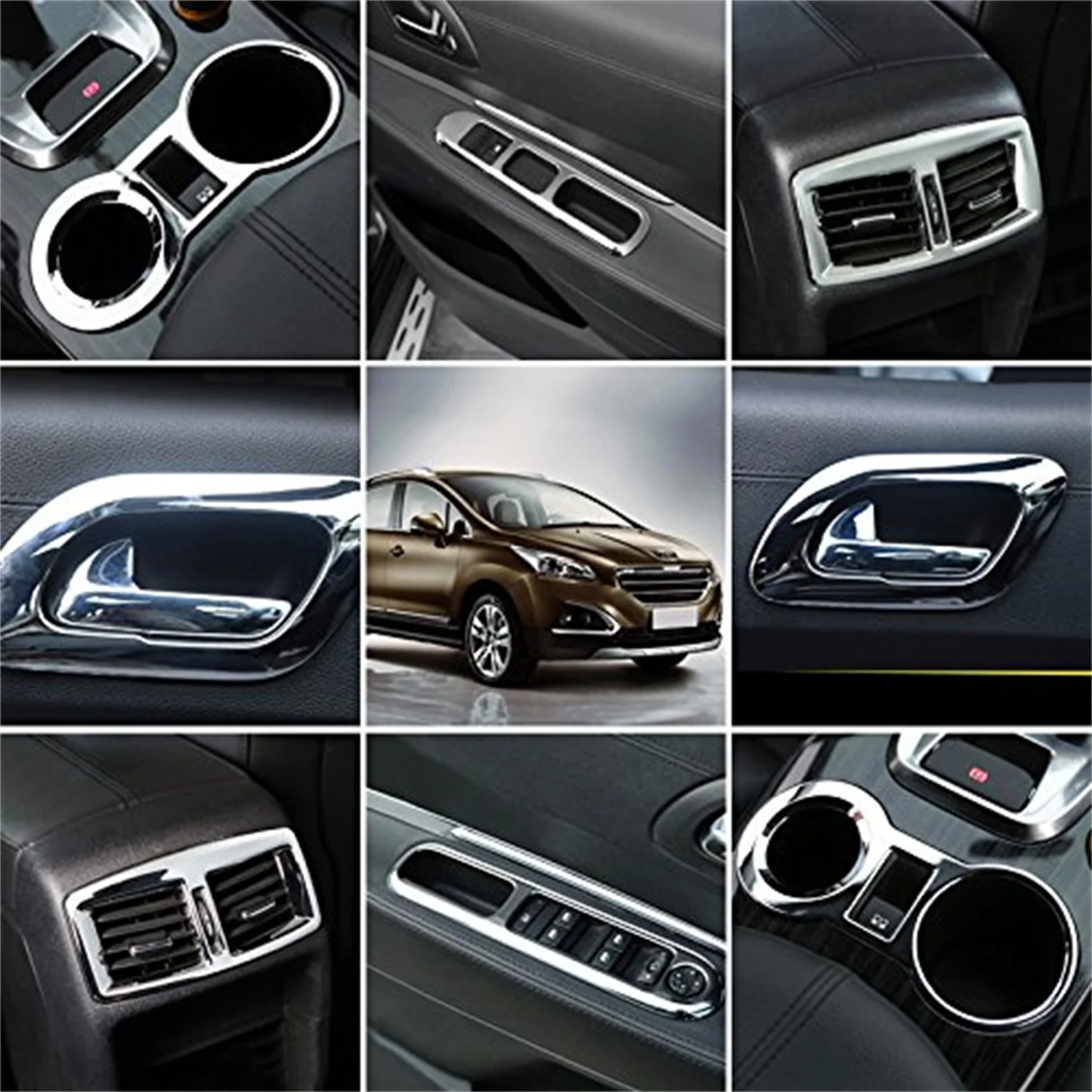 For Peugeot 3008 2009-2015 Chrome Inner Window Lift Water Cup Rear Air Vent Door Handles Bowl Cover Trim Car Accessories 10pcs