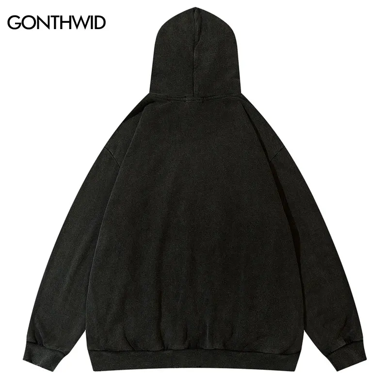 Vintage Teeth Hoodie Streetwear Hip Hop Retro Embroidery Patch Washed Hooded Sweatshirt Y2K Men Women Fashion Loose Hoodies