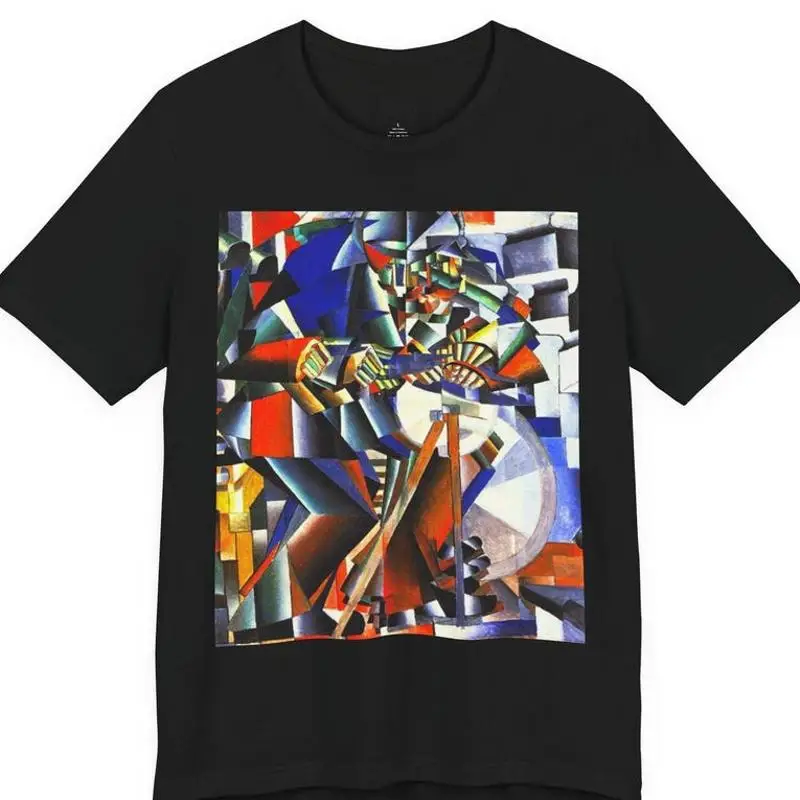 Abstract Cubist Drummer Geometric Music Art T-Shirt