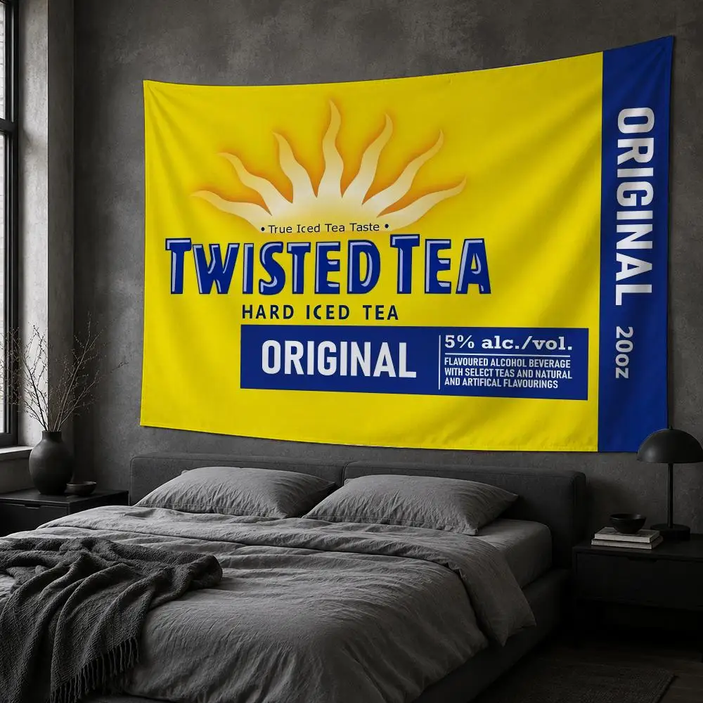 T-Twisted Tea Yellow Logo Tapestry Bedroom Living Room Bar Party House Home Dorm Interior Wall Decor Background Banner