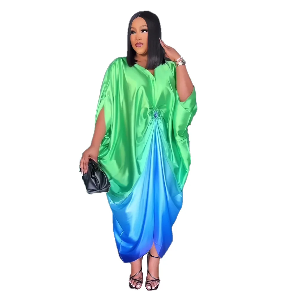 

Gradient Color African Dresses for Women Satin Loose Boubou Robe Dashiki Ankara Africa Clothing Dubai Abaya Turkey Kaftan Gown
