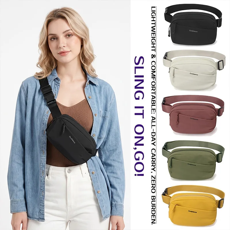 Praktische Damen-Gürteltasche aus Nylon mit mehreren Reißverschlüssen, verstellbarem Riemen, Umhängetasche für Outdoor-Reisen und den täglichen Pendelverkehr. – Detail 1