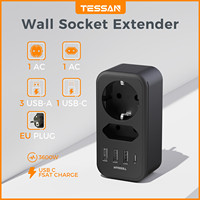 TESSAN 3600W Multiple Wall Socket Extender with 5V/3A USB C Electrical Socket with 2 AC Outlets USB Ports for Camera Multiprise