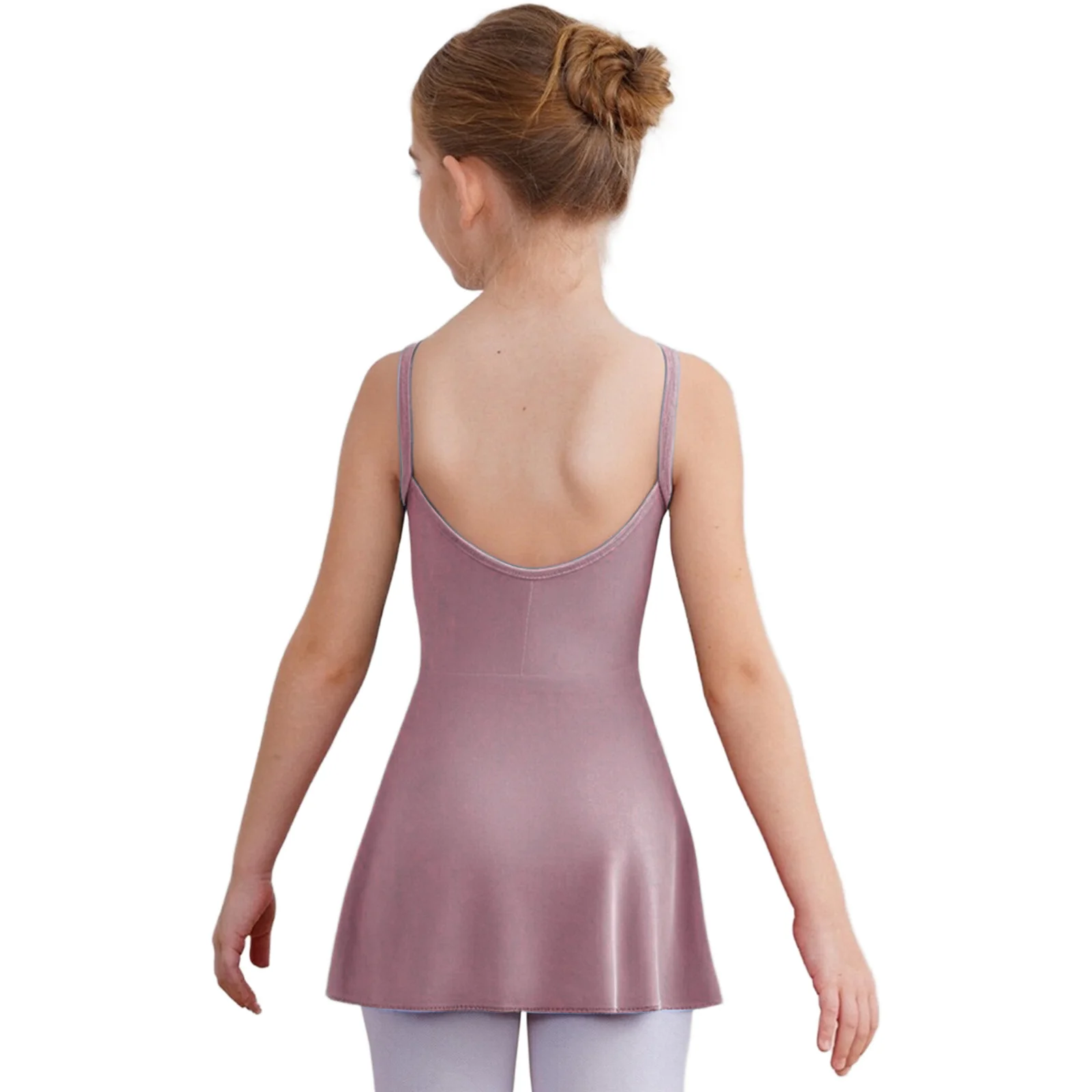 #110-180 Kids Girls Ballet Dance Dresses Front Ruched Sleeveless Backless Tulle Dress for Warm-Up Practice Performance Dancewear
