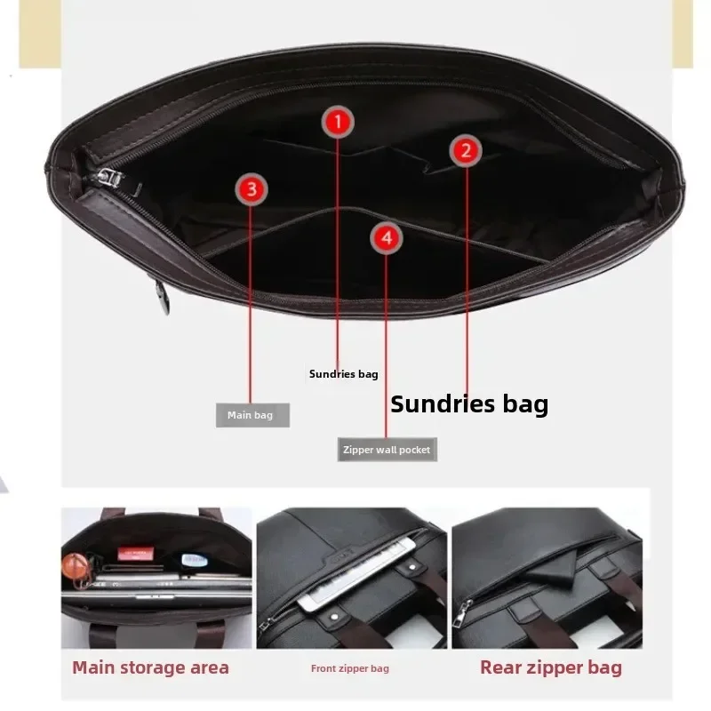 2025 Men's PU Leather Business Shoulder Bag, Trendy Black Handbag for Documents & Laptop Briefcase