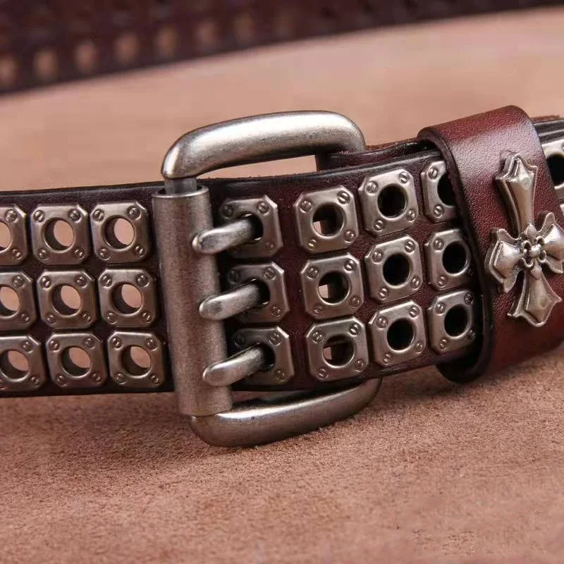 

Studded Heavy Metal Style Belt Handmade Leather Pank Rock Style Men's Belt Cowhide Retro Tactical Belt Jeans Sash