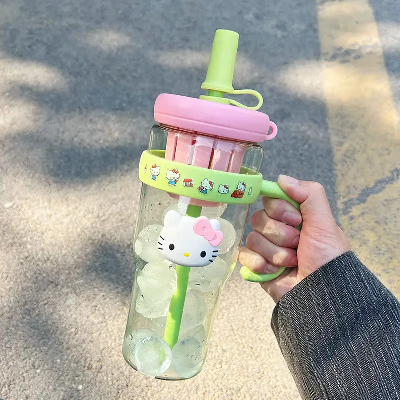 Sanrio Hello Kitty Large Capacity Water Cup High-value Handle Portable Drinks Straight Cup Creative Gift Cute Y2k Girl Straw Cup