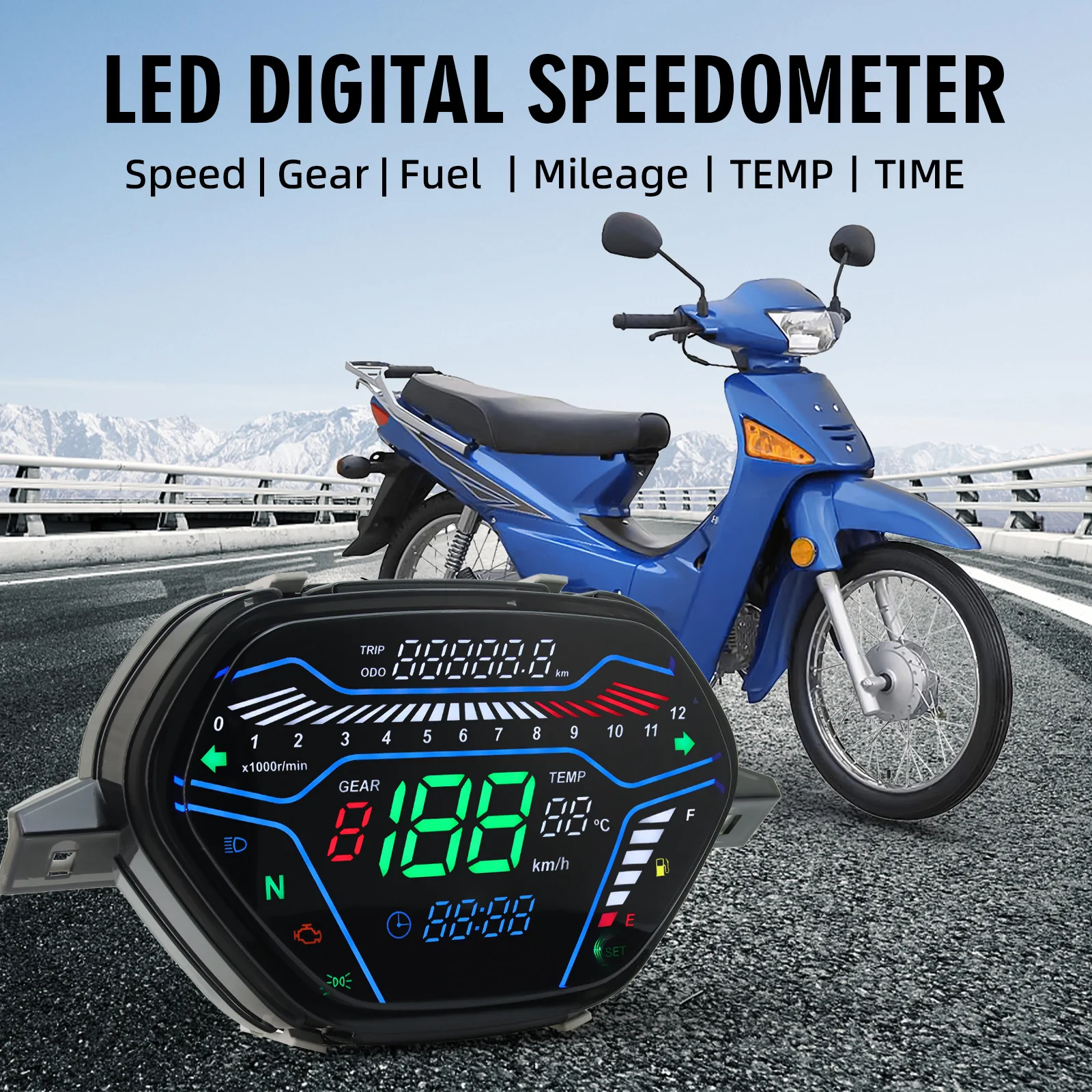 Digital Motorcycle Speedometer Multi Functional LED Dashboard RPM For EX5 Class1 CX DX Honda Wave C100 CD100 Speed Odomete image 3