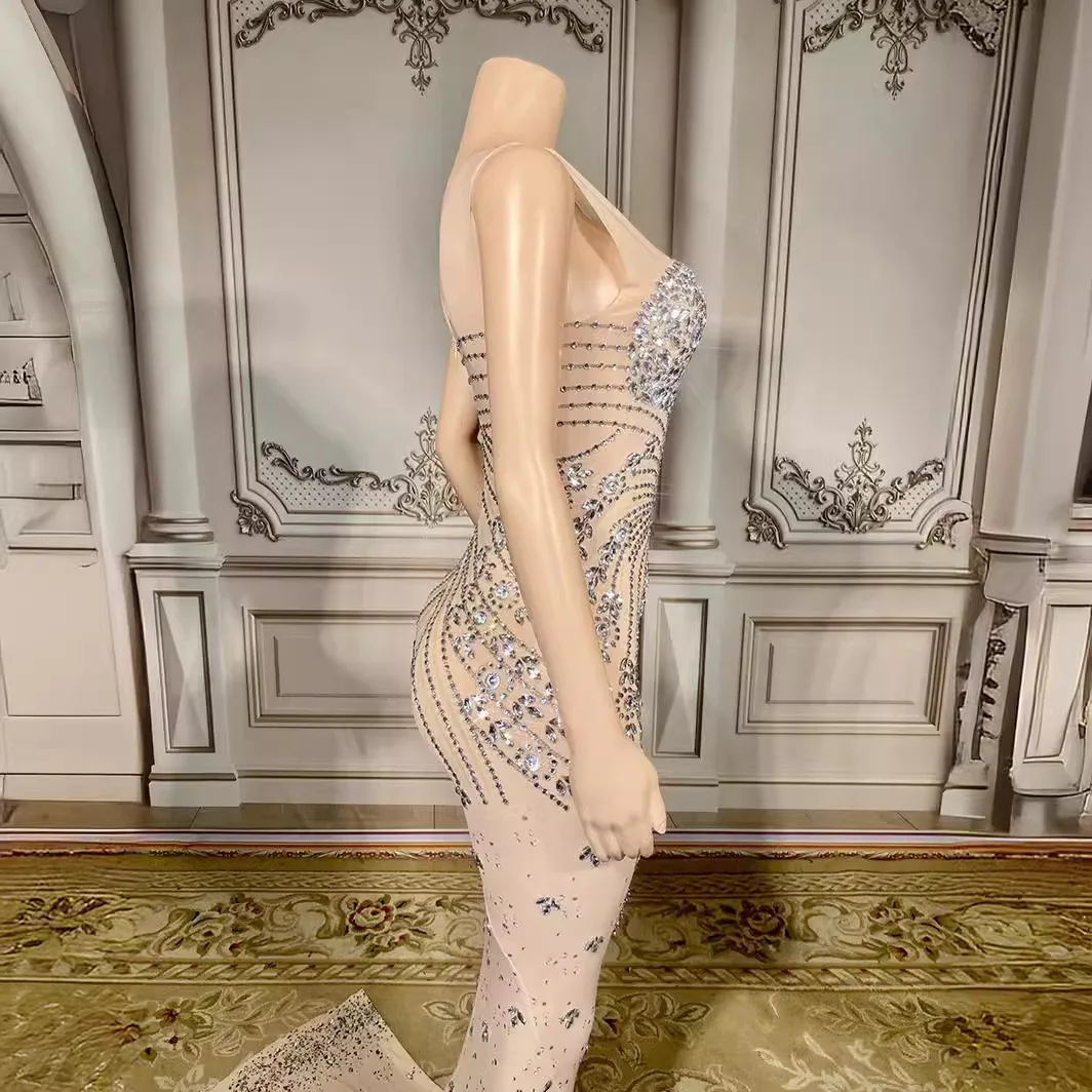 Full Diamond Tassel Hip Wrap Sexy Slim Senior Fishtail Sleeveless Long Host Evening Dress Women Dresses For Party And Wedding