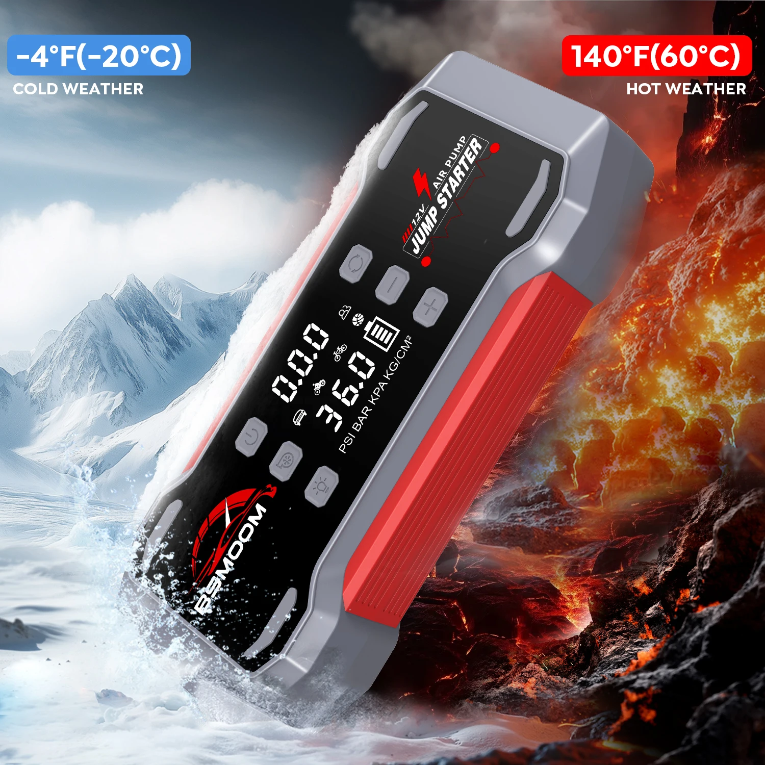 BSMOOM 9000A Auto-Notstarthilfe, 6-in-1-Luftpumpe, Luftkompressor, Gebläse, Zusatzbatterie und intelligente Starthilfekabel, 12 V – Detail 7