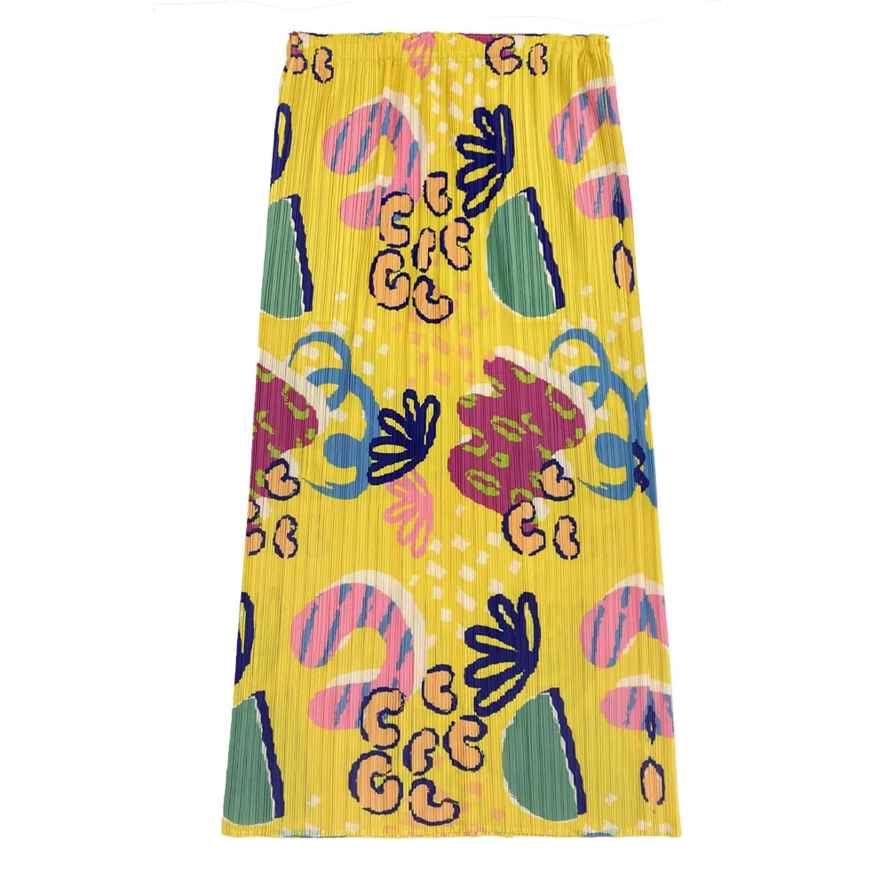 

2024 Summer Clothing Half Skirt Collection Women Medium to Long Design Sense niche High Waist Printed Half Skirt Miyake