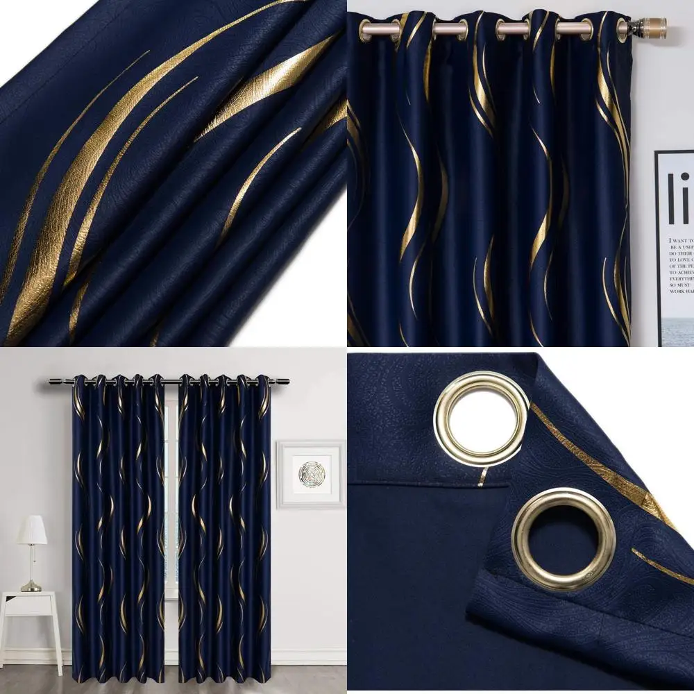 

Элегантные полосатые темно-синие и золотые шторы, 2 комплекта 54x84 для спальни и гостиной