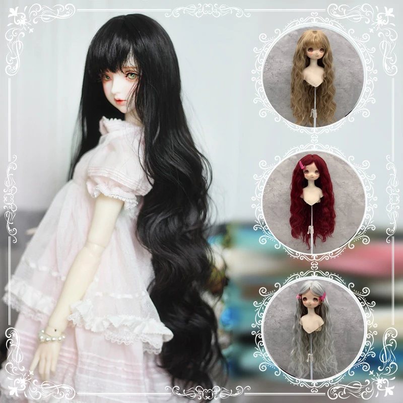 Cute BJD/SD DIY Doll Wig Accessories Wig Hair Cover Trimmable Natural Black Long Curly Hair for Children with Curly Hair Cover