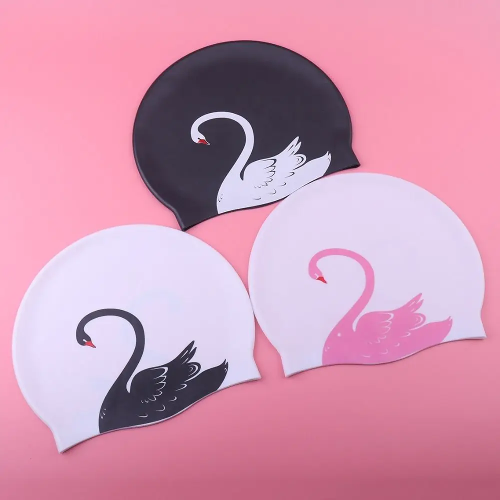 Swan Pattern Swimming Cap Long Hair Ear Protection Swan Print Swan Pattern Swim Cap Tear-resistant Non Stick Hair Bathing Caps