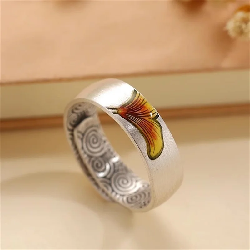 

Модное цветное эмалированное кольцо с листьями гинкго для женщин, аксессуары для указательного пальца, кольцо в этническом стиле с благоприятными облаками, женские ювелирные изделия