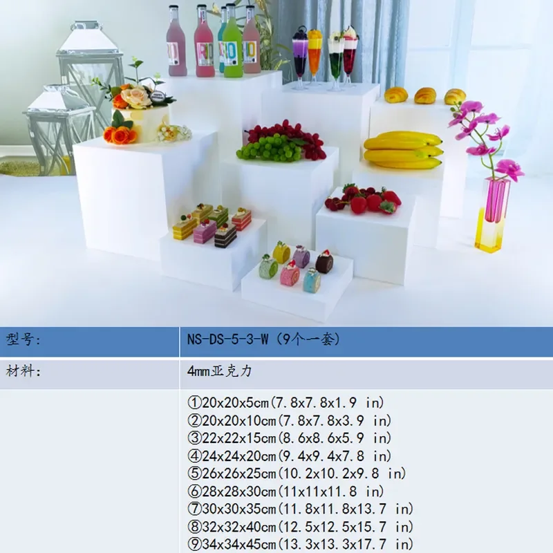 for Wedding Party Venue Layout Desktop Dessert Table Restaurant White Acrylic Cold Food Display Stand Buffet Serving Tray