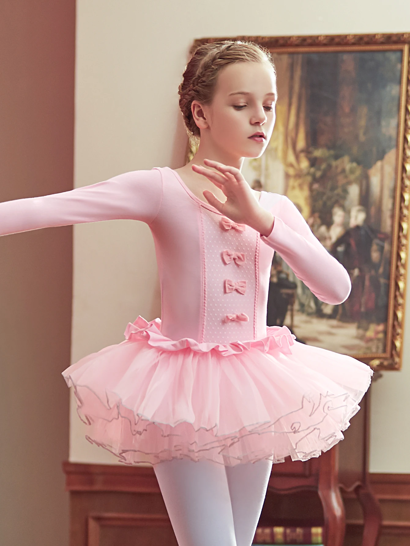 Girls elegant ballet dress Spring Fall long sleeve dance dress Sports dress Children toddler gymnastics practice dance tights