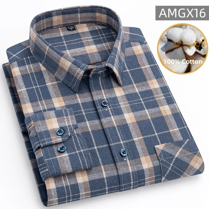 

Новая мужская рубашка-куртка из чистого хлопка с начесом, с длинным рукавом, повседневная, весенне-осенняя, в клетку, в стиле «папа», удобная посадка, классический клетчатый узор