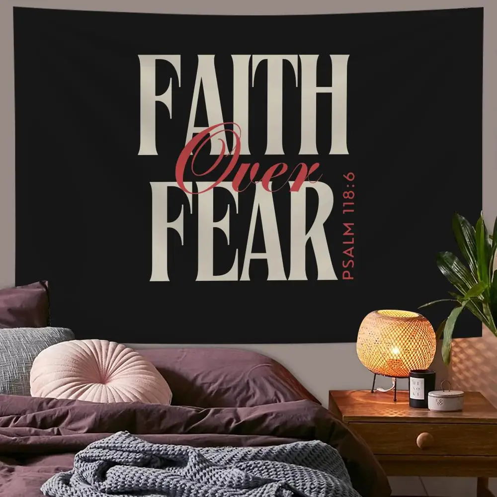 Faith Over Fear Bible Scripture Tapestry Custom Living Bedroom Party Dormitory Interior Wall Bohemian Decoration Attached Clip