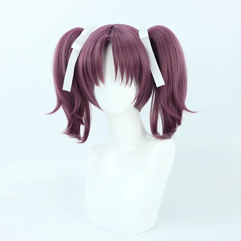 Love Live!Sunshine!! Aqours Saint Snow Kazuno Leah Cosplay Wig Ria Twin Ponytails Short Purple Wigs with White Ribbons Costume