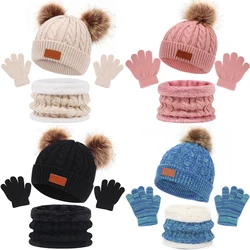 Gorro de invierno para bebé, bufanda y guantes de Color sólido, gorro de punto con pompón bonito, accesorios cálidos para Exteriores de 1 a 5 años, 3 unidades por juego