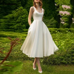 Soft Satin Short Wedding Gowns Scoop Tea-Length Corset Women Bride Wedding Dresses Formal Occasion Prom Party Dress Customized