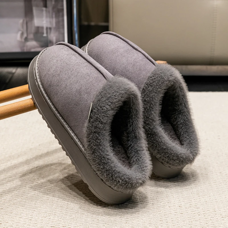 New Fluffy Men's Slippers Winter with Thick Sole for Indoor Anti-Slip and Warmth at Home with Fur Lining for Couples