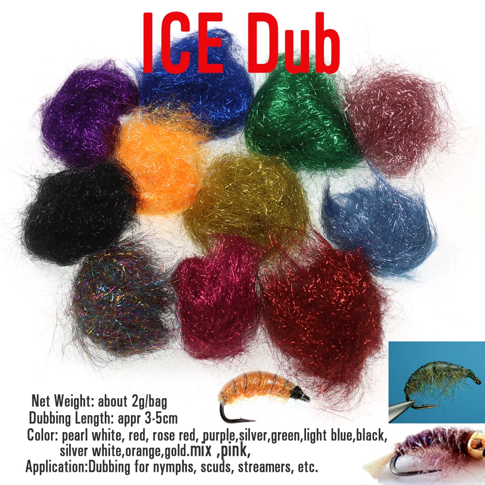 Vtwins Ultra Fine Hareline Ice Dub Scud Dub holograficzny materiał do wiązania much dla nimfy Streamer Minnow oliwkowy czarny pomarańczowy sprzęt — zdjęcie 4