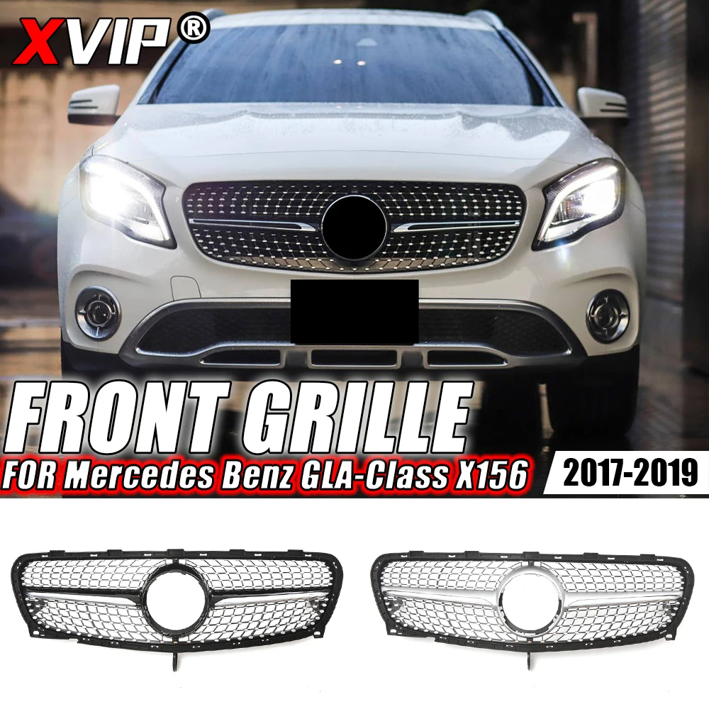 

XVIP Chrome Front Racing Grille For Mercedes Benz GLA-Class X156 GLA200 GLA250 17-19 Glossy Black GTR Style Front Bumper Grilles