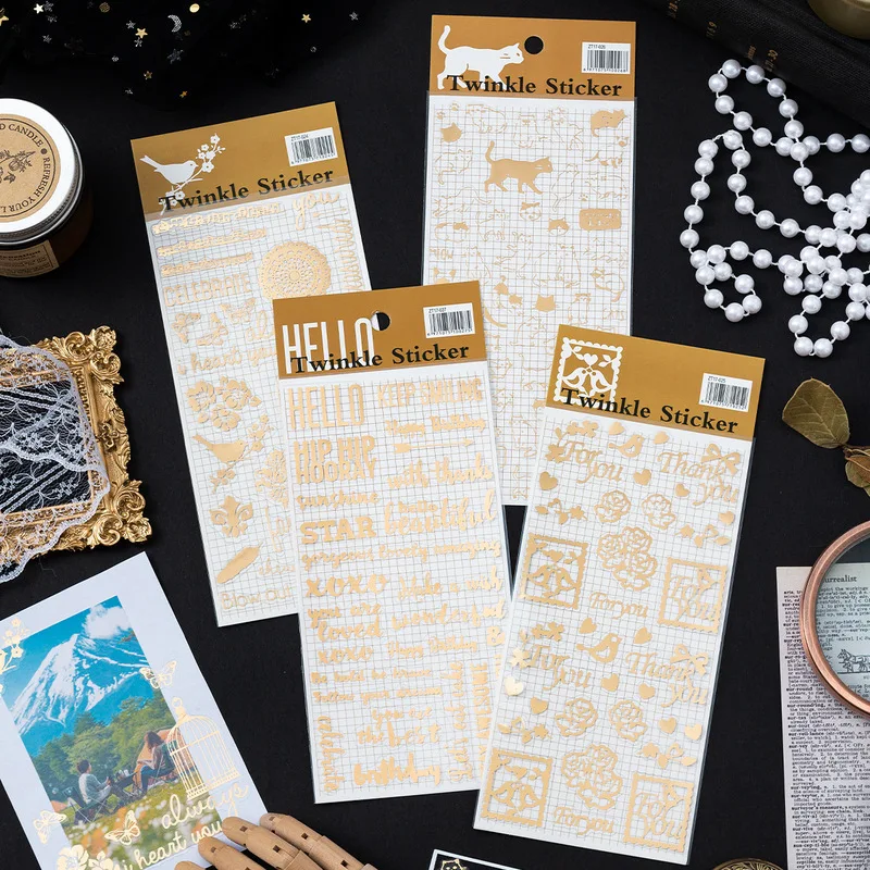 1Pc Vintage Gold Foil Flat Sticker, Beautiful Gold Foil Pattern Decor Sticker for Journal Collage & DIY Handmade Crafts