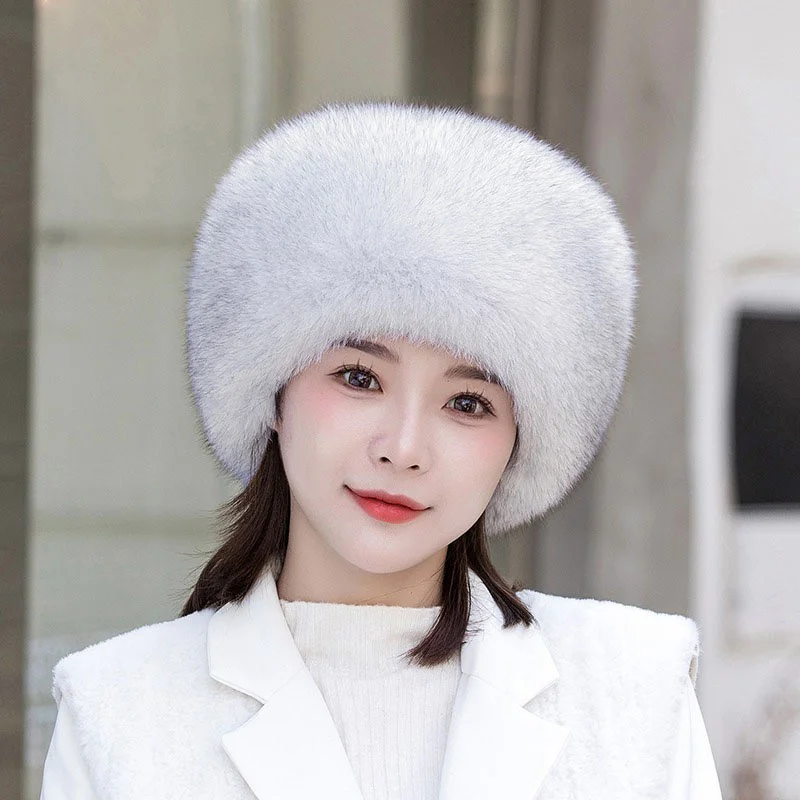 

2023 Women's New Fox Hair Fashion Mongolian Hat Russian Winter Outdoor Thickened Warm Hat Leisure Elegant Fur Hat